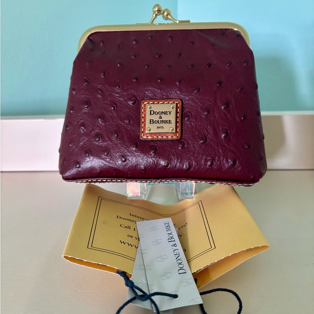 Dooney & Bourke ostrich large kisslock frame purse burgundy